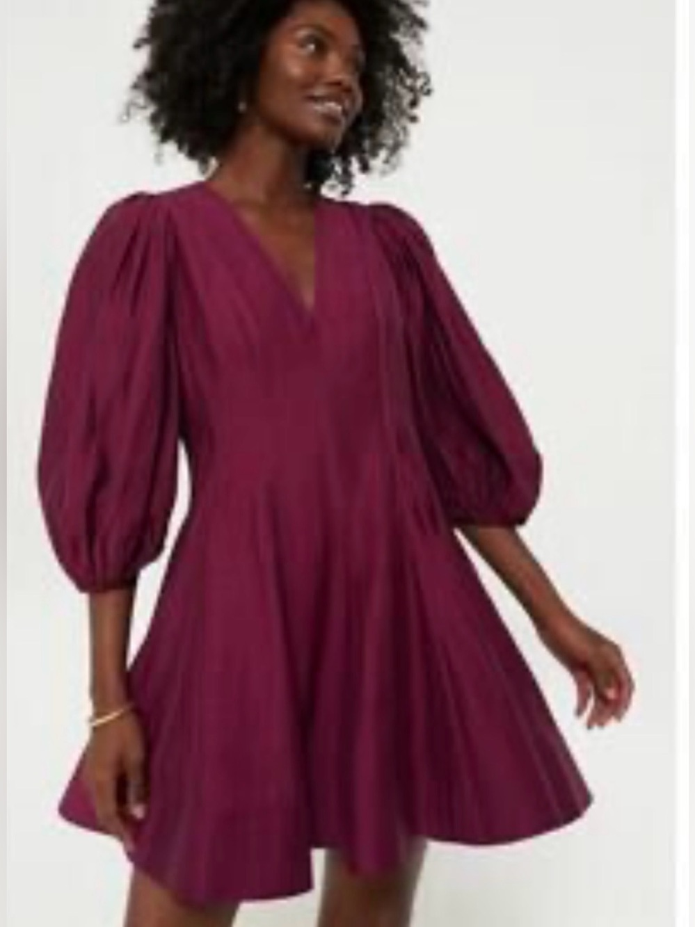 ENGLISH FACTORYBerry Loraine V-Neck Puff Sleeve Mini Dress Size Small